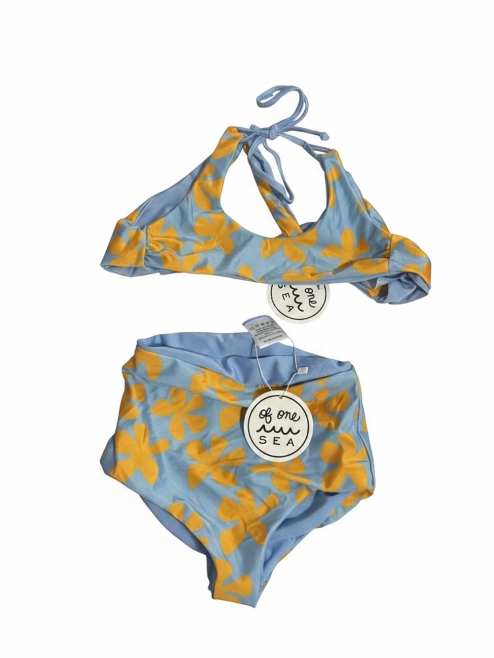 Of One Sea Girls' Blue & Yellow Floral High-Waist Bikini